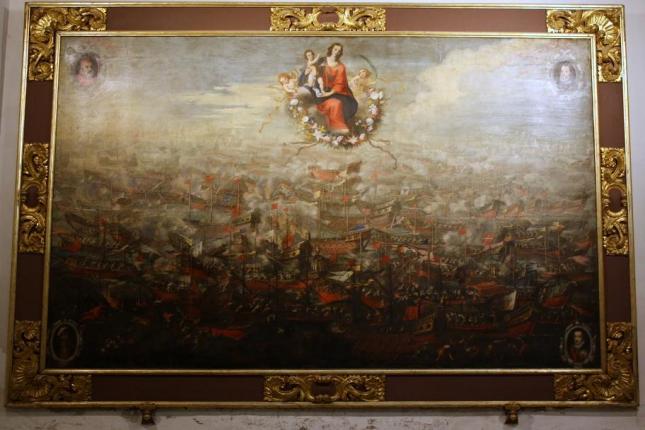 Lepanto - batalla de lepanto . Juan de Toledo y Mateo Gilarte, 1663-1665. Oleo sobre lienzo, 2,18 x 3,58 m. Capilla de Rosario de la iglesia de Santo Domingo de Lorca (Murcia)