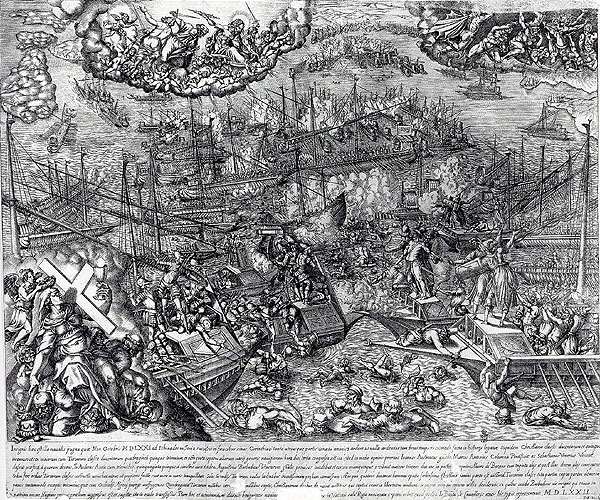 Lepanto - La alegoria de la batalla de Lepanto por Giovani Battista Caballeris. Madrid, Biblioteca Nacional