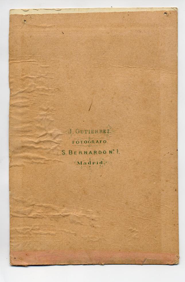 1880s. FOTOGRAFOS ESPAÑOLES - Gutierrez, J., Madrid. Reverso de formato Cabinet, ca. 1880. Album Sotomayor, Hesperus´ Collection